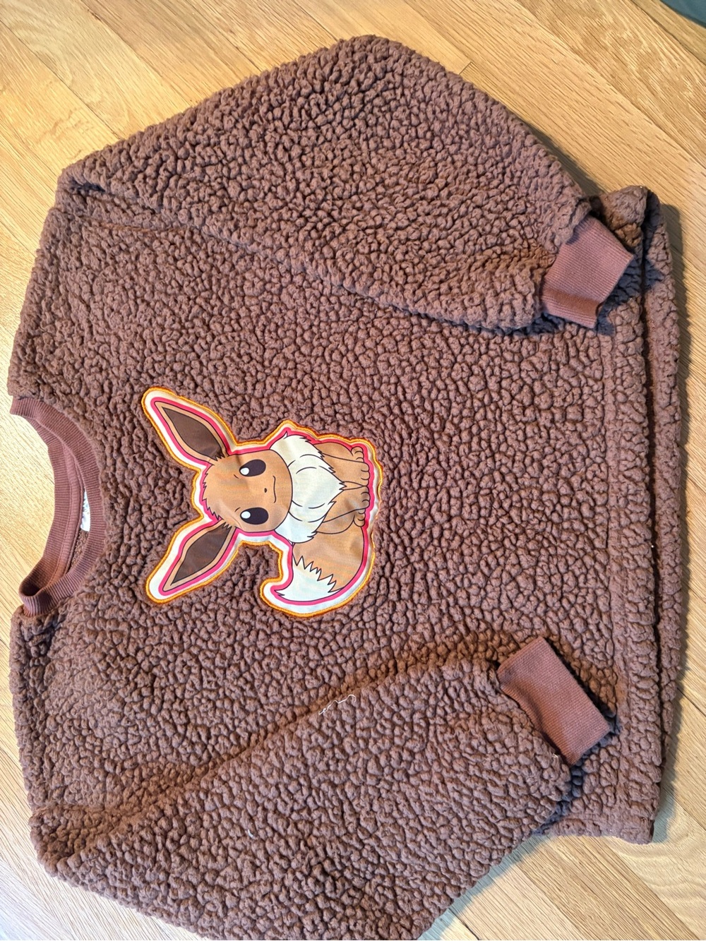 Pokemon Kids Brown Sherpa Eevee Pullover Sweatshirt